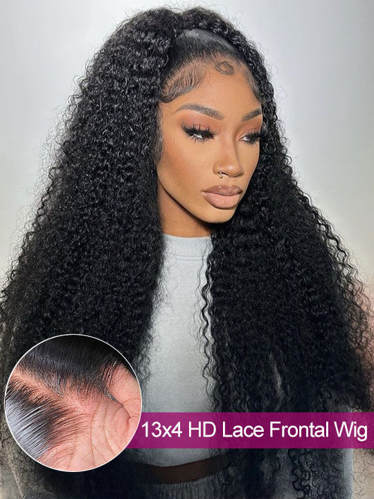 Kinky Curly Hair 13x4 HD Lace Frontal Wig Pre Plucked Pull and Go Glueless Real HD Lace Wig