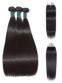 4*4 Lace Closure With Bundles Silky Straight 10A Virgin Human Hair Weave