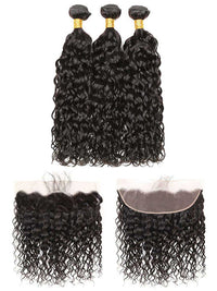 13*4 HD Lace Frontal Closure With Bundles Water Wave 12A Brazilian Virgin Hair Weave