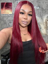 Layered Wig Straight Hair 99J Burgundy Pre Styled 13x6 Lace Front Human Hair Wigs