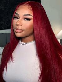 Layered Wig Straight Hair 99J Burgundy Pre Styled 13x6 Lace Front Human Hair Wigs
