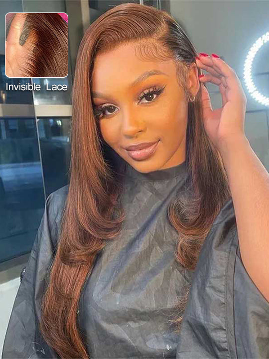Layered #4 Chocolate Brown Wig Straight Hair 5x5 13x4 Lace Front Wigs Human Hair