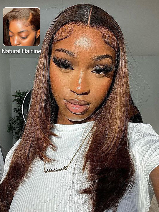 Layered #4 Chocolate Brown Wig Straight Hair 5x5 13x4 Lace Front Wigs Human Hair