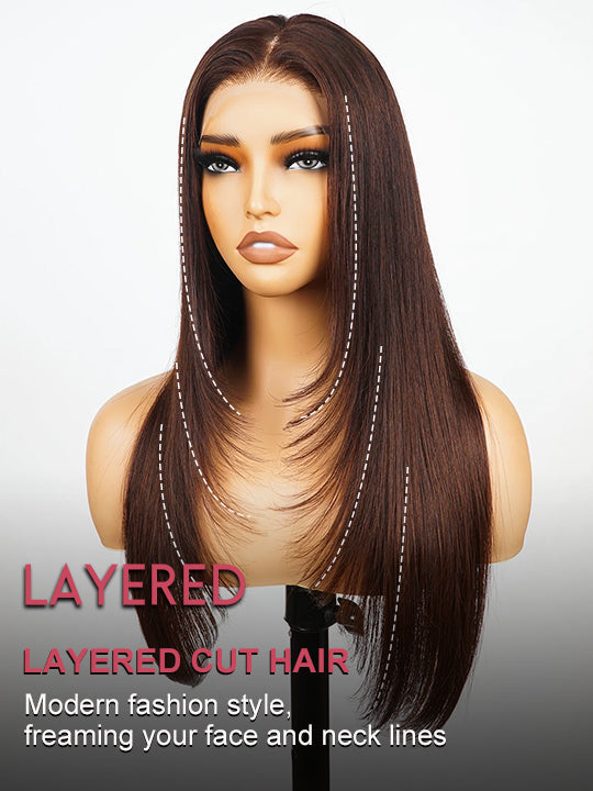 Layered #4 Chocolate Brown Wig Straight Hair 5x5 13x4 Lace Front Wigs Human Hair