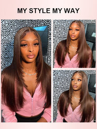 Layered #4 Chocolate Brown Wig Straight Hair 5x5 13x4 Lace Front Wigs Human Hair