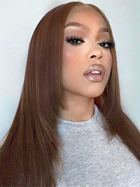Layered #4 Chocolate Brown Wig Straight Hair 5x5 13x4 Lace Front Wigs Human Hair