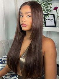 Layered #4 Chocolate Brown Wig Straight Hair 5x5 13x4 Lace Front Wigs Human Hair