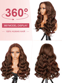 Layered Chocolate Brown Wig With Curtain Bangs 3D Body Wave 5x5 13x4 Lace Wigs