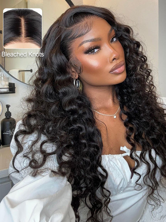 Bleached Knots Loose Deep Wave 13x4 HD Lace Frontal Wigs Crimped Human Hair