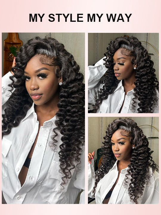 Bleached Knots Loose Deep Wave 13x4 HD Lace Frontal Wigs Crimped Human Hair