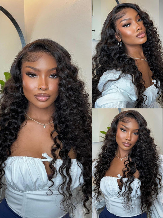 Bleached Knots Loose Deep Wave 13x4 HD Lace Frontal Wigs Crimped Human Hair