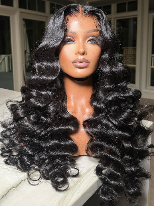 Bleached Knots Loose Deep Wave 13x4 HD Lace Frontal Wigs Crimped Human Hair