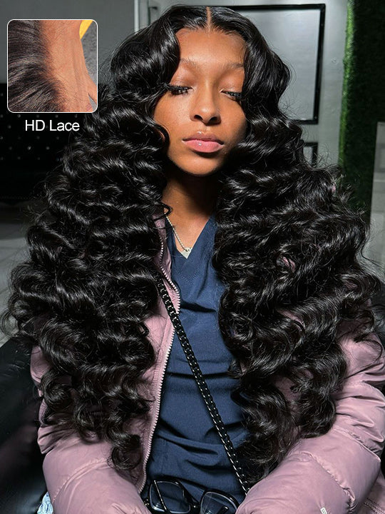 Bleached Knots Loose Deep Wave 13x4 HD Lace Frontal Wigs Crimped Human Hair