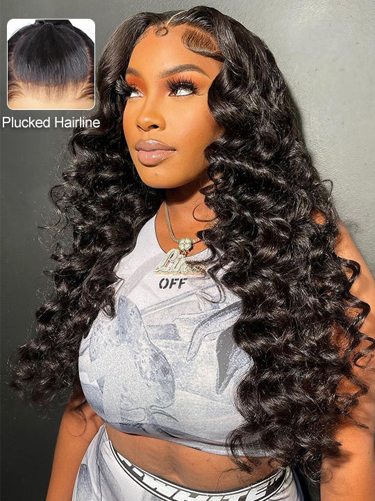 Bleached Knots Loose Deep Wave 13x4 HD Lace Frontal Wigs Crimped Human Hair