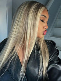 Barbie Blonde Wig With Brown Highlights Straight Hair & Body Wave 13x4 Lace Frontal Wigs