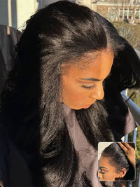 Kisslove Pre Plucked Yaki Body Wave Wig Snug Fit Invisi-Drawstring 360 Lace Wig with Newborn Hairline