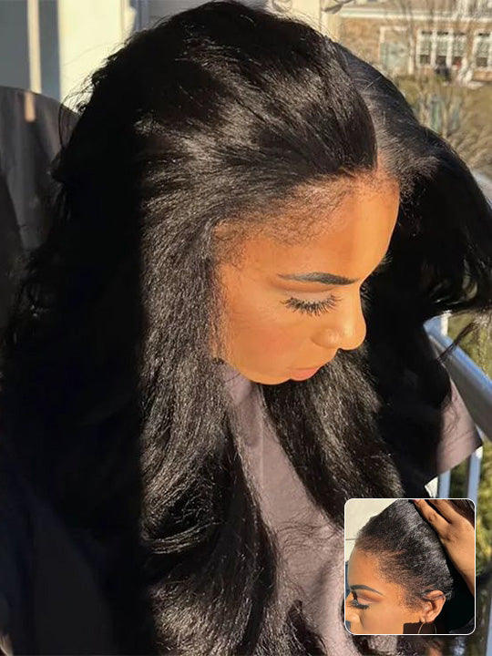 [4C Wig] Kinky Edges 13x4 13x6 HD Transparent Lace Frontal Wig Kinky Straight Human Hair Wigs