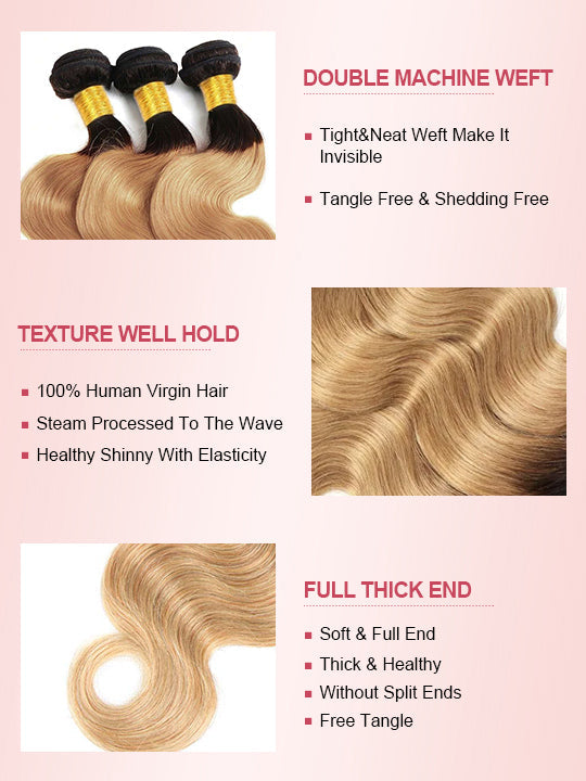 Ombre Blonde Bundles With 5x5 13x4 Lace Frontal Closure Body Wave Human Hair