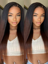 Kisslove Ombre Brown Yaki Straight Body Wave 360 Invisi-Drawstring Lace Human Hair Wigs