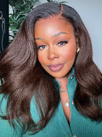 Kisslove Ombre Brown Yaki Straight Body Wave 360 Invisi-Drawstring Lace Human Hair Wigs
