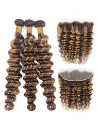 P4/27 Highlights Bundles With Frontal Loose Deep Wave Brazilian Colored Human Hair Extensions