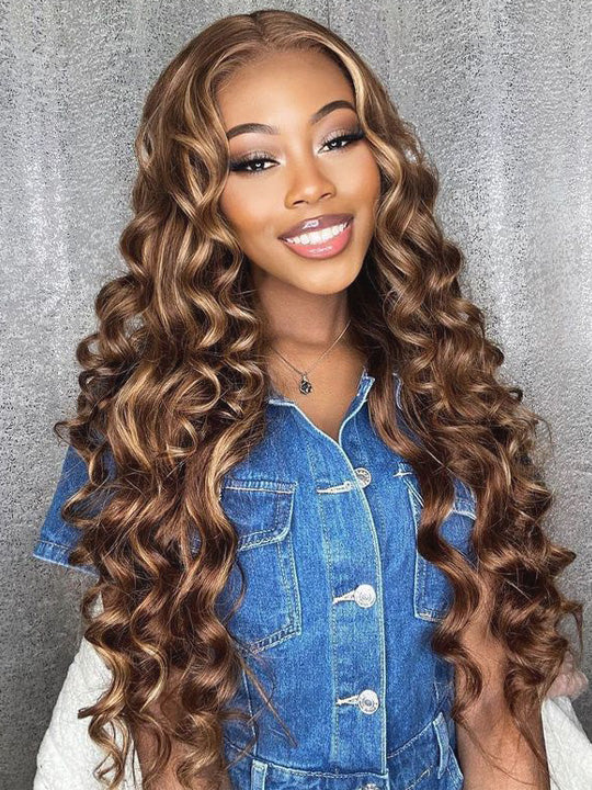 P4/27 Highlights Bundles With Frontal Loose Deep Wave Brazilian Colored Human Hair Extensions