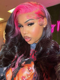 Red/Pink/Green Root Highlights 3D Body Wave Human Hair 13x4 HD Lace Wigs