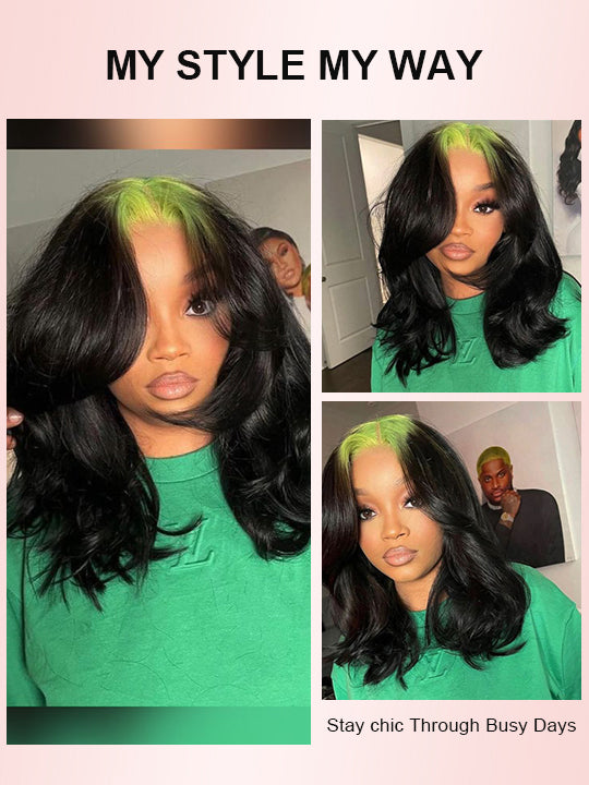 Red/Pink/Green Root Highlights 3D Body Wave Human Hair 13x4 HD Lace Wigs