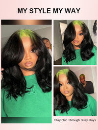 Red/Pink/Green Root Highlights 3D Body Wave Human Hair 13x4 HD Lace Wigs