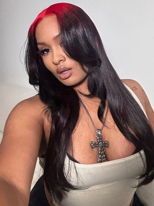 Red/Pink/Green Root Highlights 3D Body Wave Human Hair 13x4 HD Lace Wigs