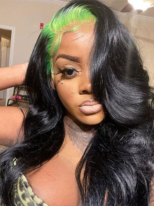 Red/Pink/Green Root Highlights 3D Body Wave Human Hair 13x4 HD Lace Wigs