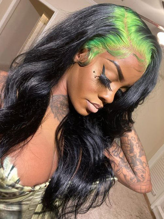 Red/Pink/Green Root Highlights 3D Body Wave Human Hair 13x4 HD Lace Wigs