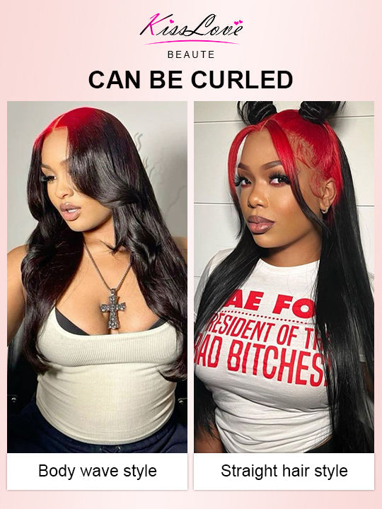 Red/Pink/Green Root Highlights 3D Body Wave Human Hair 13x4 HD Lace Wigs