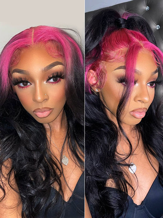 Red/Pink/Green Root Highlights 3D Body Wave Human Hair 13x4 HD Lace Wigs