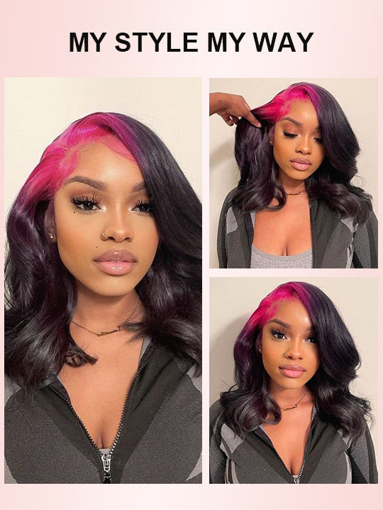Red/Pink/Green Root Highlights 3D Body Wave Human Hair 13x4 HD Lace Wigs