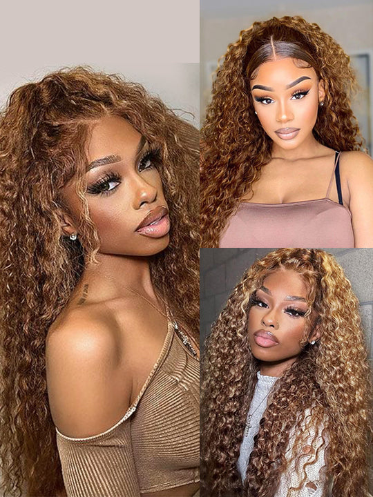 Honey Blonde Highlight Water Wave 13x6 Lace Frontal Wig Bleached Bye Bye Knots Glueless Lace Wigs