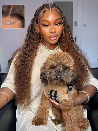 Kisslove Ombre Brown Glueless Water Wave Wig Chocolate Brown Hair Invisi-Drawstring Cap 360 Lace Wig