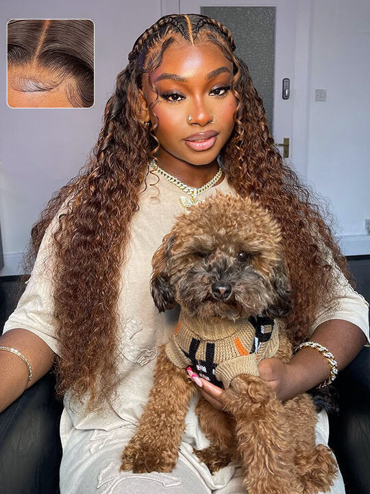 Kisslove Ombre Brown Glueless Water Wave Wig Chocolate Brown Hair Invisi-Drawstring Cap 360 Lace Wig