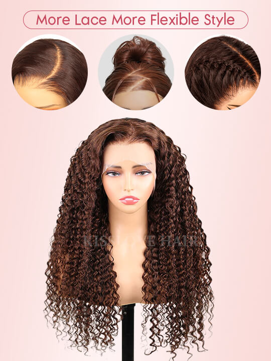 #4 Chocolate Brown Wig Deep Wave 4x4 13x4 Lace Front Human Hair Wigs