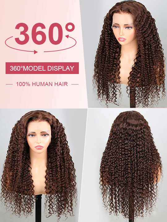 #4 Chocolate Brown Wig Deep Wave 4x4 13x4 Lace Front Human Hair Wigs