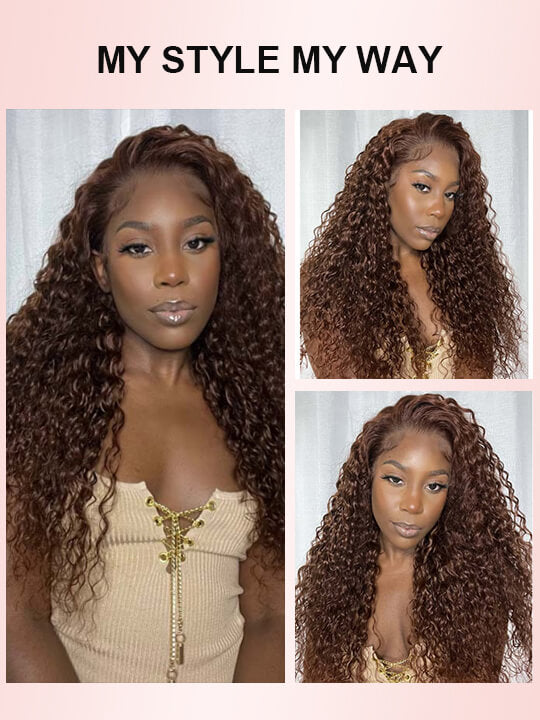 #4 Chocolate Brown Wig Deep Wave 4x4 13x4 Lace Front Human Hair Wigs