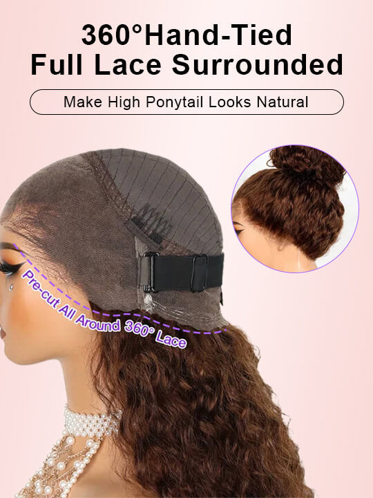 Kisslove Pre-Everything Chocolate Brown 360 Lace Wig Glueless Water Wave Human Hair Wigs