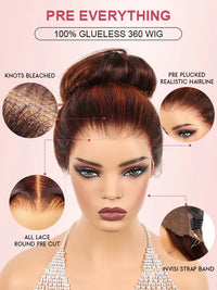 Kisslove Balayage Chestnut Brown with Ginger Highlight Body Wave Wigs Invisi Strap 360 Lace Frontal Wig