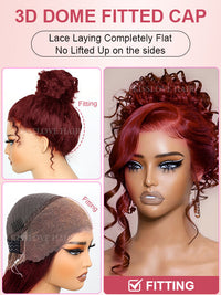 Kisslove Burgundy 360 Lace Frontal Wig Invisi-Drawstring 3D Body Wave Human Hair Wigs