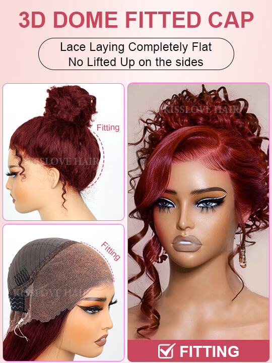 Kisslove Burgundy 360 Lace Frontal Wig Invisi-Drawstring 3D Body Wave Human Hair Wigs