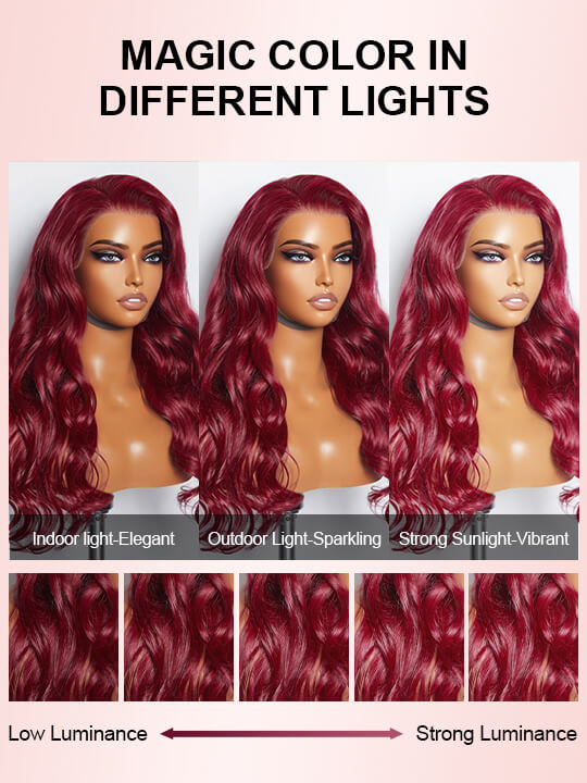Kisslove Burgundy 360 Lace Frontal Wig Invisi-Drawstring 3D Body Wave Human Hair Wigs