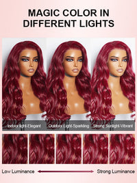 Kisslove Burgundy 360 Lace Frontal Wig Invisi-Drawstring 3D Body Wave Human Hair Wigs