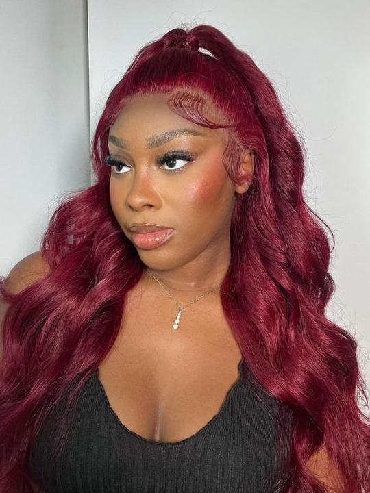 Kisslove Burgundy 360 Lace Frontal Wig Invisi-Drawstring 3D Body Wave Human Hair Wigs