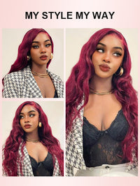 Kisslove Burgundy 360 Lace Frontal Wig Invisi-Drawstring 3D Body Wave Human Hair Wigs