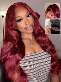 Kisslove Burgundy 360 Lace Frontal Wig Invisi-Drawstring 3D Body Wave Human Hair Wigs